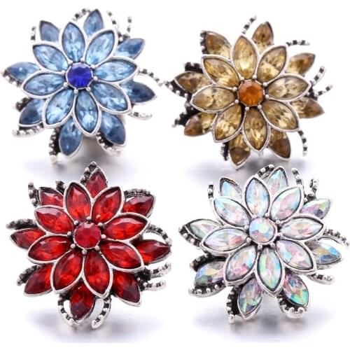 Snap Jewelry Flower Crystal 18mm Ginger Snap Buttons DIY Bracelet Necklace Jewelry Making ACC for Women Christmas Gift