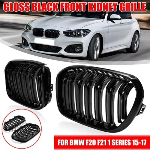 Pair Front Kidney Grille Gloss Matt Black Double Slat Line M Color Car Styling Racing Grille For BMW F20 F21 1 Series 2015 16 17