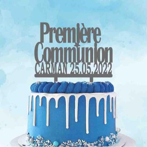 Personalized French Première Communion Cake Topper Custom Kids Name Party Date First Communion Party Cake Decoration Topper