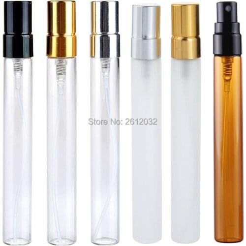 10ml Frost Clear Brown Glass Spray Bottle Perfume Pen Tubes Empty Cosmetic Liquid Packing Atomizer with Black Gold Silver Cap
