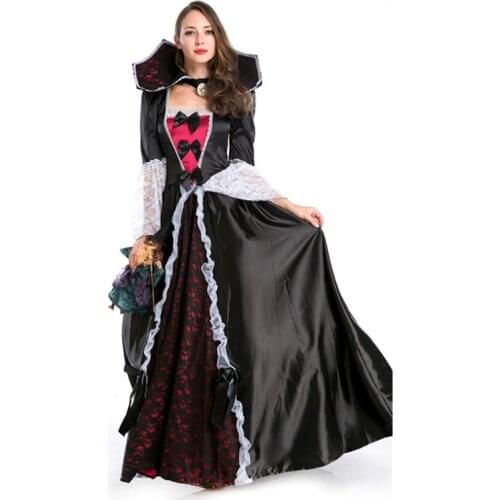 Luxury Vampire Costumes For Women Evil Queen Medieval Ball Gowns Gothic Black Vampire Costumes Sexy Halloween Cosplay Costumes