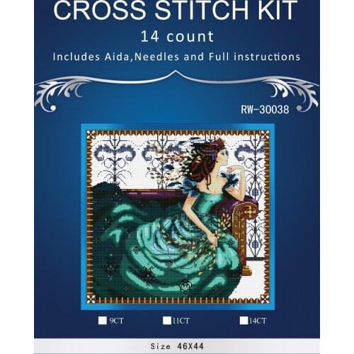 RW-30038 woman with green clother Cross Stitch Cartoon Cross Stitch 14CT Cross-Stitch Kit Handmade Embroidery Needlework JCS