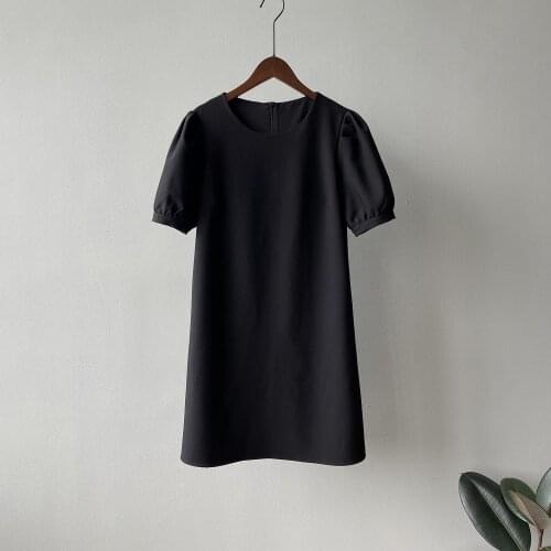 Loose Casual Short Sleeve Mini Dress Women 2021 Summer O-neck Black A-line skirt French retro Woman Dresses black dress 2021