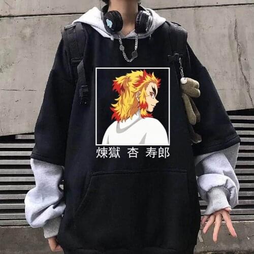 Japanese Anime Demon Slayer Rengoku Kyoujurou Hoodies Long Sleeve Pullover Sweatshirt Unisex Clothes