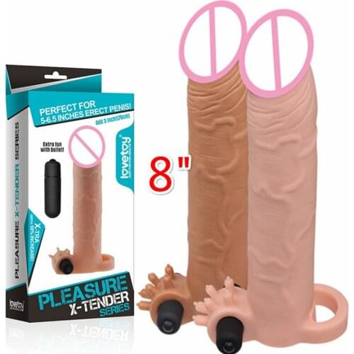 Realistic Vibrating Penis Sleeve Extender Cock ring penis enlarger penis sheath sex toy for male penis enhance penis ring