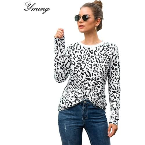 YMING Womens Spring and Autumn Leopard Shirt Womens Elegan Shirt O-Neck Long Sleeve Casual Pullover Fashion Top Women