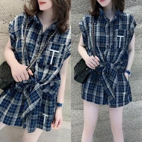 Ladies Suit List/suit Fat Sister Age Reduction Plaid Shirt Shorts Fashion 2020 Summer New Two-piece Female