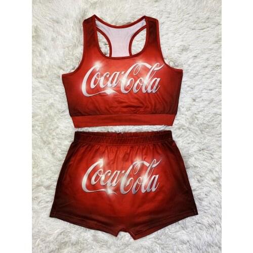 Womens lovely pattern printed Shorts Set vest Yoga Pants Set