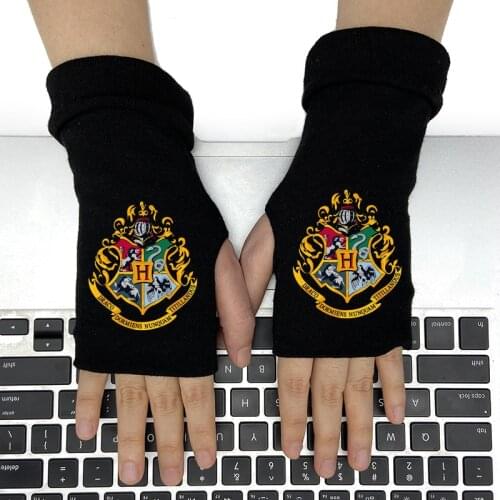 1Pcs Harri Adults&child Winter Four College Badge Half Finger Gloves Potter for Men and Women Christmas New Year Gift