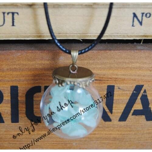 10pcs lobular hydrangea Flower Glass Vial Glass Bubble Pendant Necklace Leather cord necklace 25x15mm glass (finished necklace)