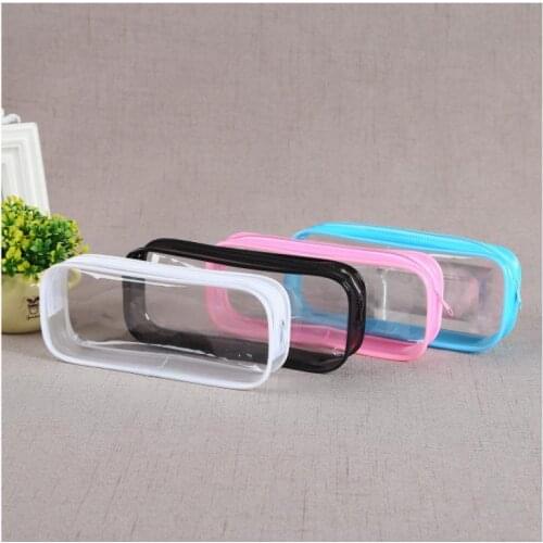 100pcs/lot Clear PVC Pen Pencil Case with Zipper, for School Office Stationery, Portable Transparent Pencil Bag Makeup Pouch SN