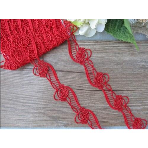 2 yards polyester flower Lace Trims Red Ribbon DIY necklace ornaments Wedding Clothes Accessories