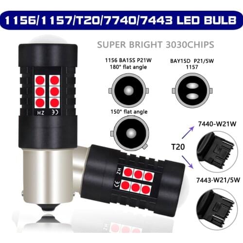 2pcs Car Signal Lamp T20 1156 P21W BA15S Led PY21W BAU15S Bulbs 1157 P21/5W BAY15D 7443 W21/5W W21 5W 7440 W21W Canbus Red Light