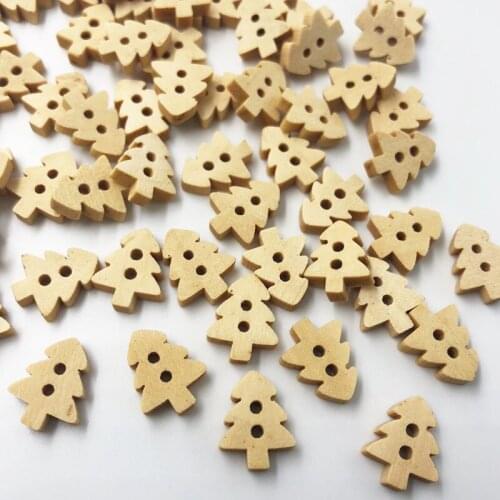 50PCs Natural Wooden Buttons 2 Holes DIY Clothing Accessories Christams Tree Shape Scrapbooking DIY Craft Sewing WB581