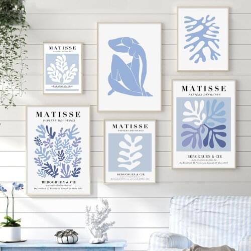 Abstract Matisse Exhibition Blue Floral Artwork Poster Canvas Painting Wall Art Print Picture for Living Room Home Decoration