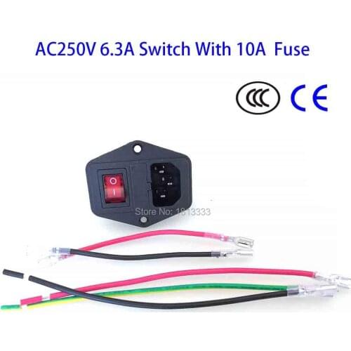 AC 250V Inlet Module Plug 10A Fuse Switch Male Power Swithc 4Pin + 3Pin With Cable For Arcade game machine DIY