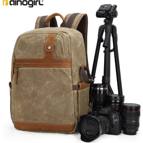 AINOGIRL camera bag camera backpack SLR outdoor backpack waterproof batik canvas leather camera LENS bag hang a tripod