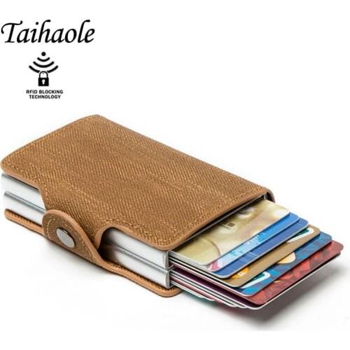 Taihaole Anti-theft Double Boxes High Quality Wallet 2020 New RFID Blocking Card Holder Denim Business Pop-up Metal ID Case