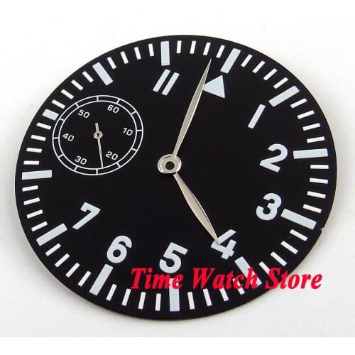 38.9mm black dial silver hands blue super luminous watch Dial fit 6497 hand winding Movement (Dial+hands) D55