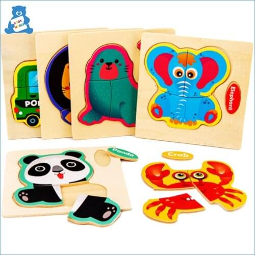 Baby Toys Wooden 3D Puzzle Cartoon Animal Cognition Puzzle Learning Educational Wooden Jigsaw Puzzle Toys For Kids Birthday Gift