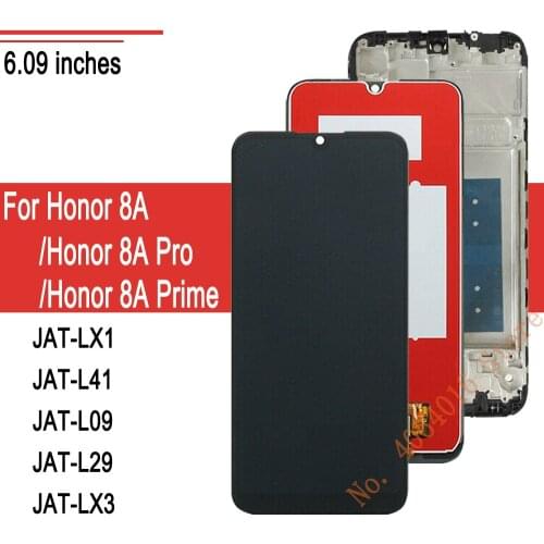 6.09'' Screen For Huawei Honor 8A JAT-L29 L41 LX1 Touch Screen Display Frame Digitizer For Honor 8A Pro LCD Assembly Glass