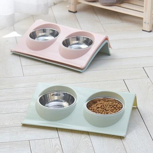 Double Dog Cat Bowls Premium Stainless Steel Pet Food Bowls Splash-proof Feeding Dishes Food Water Feeder Pets Supplies
