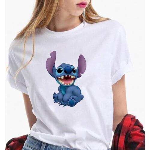 Lilo & Stitch Printing T Shirt Summer Women Short Sleeve Leisure Top Tee Casual Ladies Female T-shirts Plus Size Womens Clothes