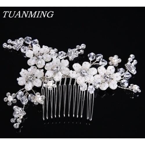 Pearl Silver Color Flower Hair Combs Bride Hair Accessories Wedding Flower Hair Combs For Bride Ladies Hair Combs With Flowers