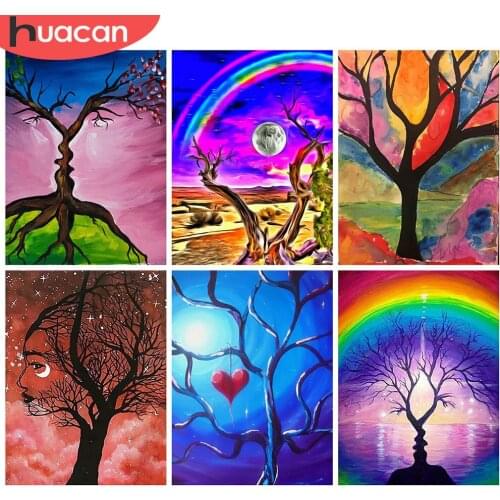 HUACAN Full Square Diamond Painting Tree Mosaic Sunset DIY 5D Diamond Embroidery Landscape Rhinestones Pictures Wall Art