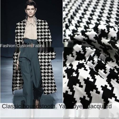 European and American brand classic black and white houndstooth yarn-dyed jacquard suit jacket fashion brocade clothing fabric