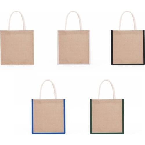 L5YA Women Jute Burlap Tote Bag Large Reusable Grocery Bags with Handles Shopping