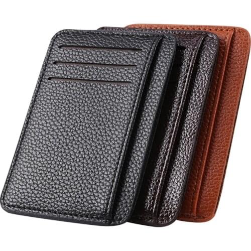 Mini Coin Purse Casual Ladies PU Solid Color Card Case Short Money Credit Card Holder Retro Men Litchee Pattern