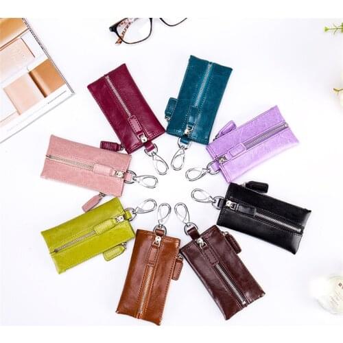 Multifunctional Zippered Car Key Purse Genuine Leather Popular Fashion Commonly Used Key Wallet Key Purse for Man Woman F1106