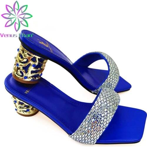Fashionable Royal Blue Color New Design Nigerian Ladies Shoes for Party Sweet Italian Ladies Slipper for Wedding Party