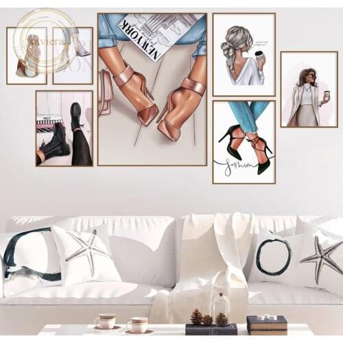 Fashion Girl Canvas Poster Abstract High Heels Art Canvas Painting Nordic Minimalist Vogue Picture for Living Room Home Decor