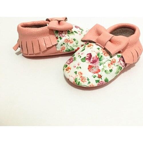 New First Walkers Genuine Leather Bow Print Flowers Baby shoes Mixed Colors Toddler fringe Baby moccasins Girls shoes