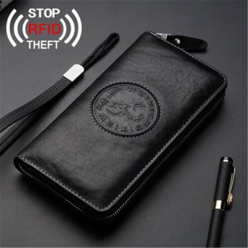 RFID anti-theft brush Mens bag fashion new mens leather small bag multi-function wallet business clutch bag