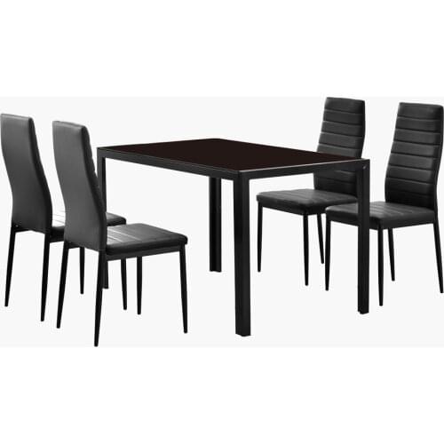 Dining Table Set Simple Assembled Tempered Glass & Iron Dinner Table + 4pcs Elegant Assembled Stripping Texture High Backrest