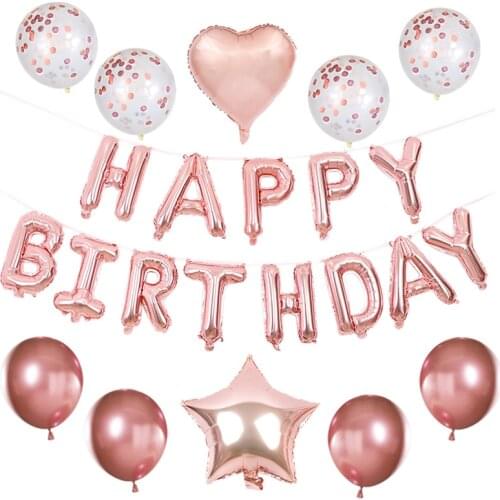 11pcs/set Rose Gold Happy Birthday Letter Foil Balloons Set Alphabet Star Heart Ballons For Kids Adult Birthday Party Decoration