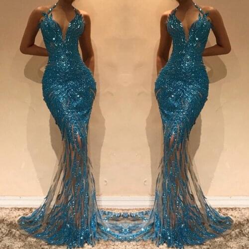 2021 New Arrived Long Mermaid Prom Dresses Sexy V-Neck Prom Gowns Sparkly Hater Custom Make Party Dresses Vestidos De Gala
