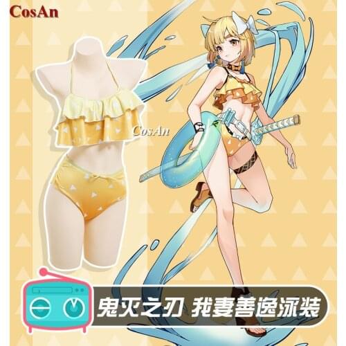 New Anime Demon Slayer:Kimetsu No Yaiba Agatsuma Zenitsu Cosplay Costume Lovely Swimsuit Activity Party Role Play Clothing S-XL