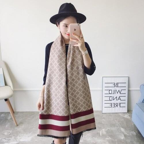 2018 Autumn Winter Women Diamond Lattice Striped Cashmere Scarf Ladies Elegant Long Warm Shawl Double-sided Large Pashmina