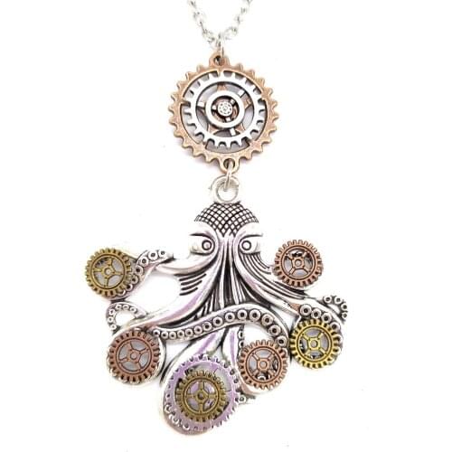 Unique Design Octopus Gears Claws Pendant Women`s Steampunk Necklace
