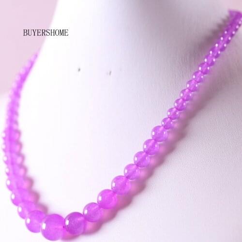 Handmade Beaded Necklace Natural Stone Round Purple Jades Necklace for Women Jewelry Gift RE024
