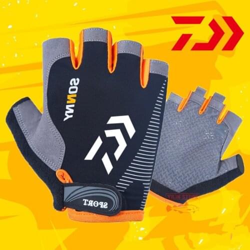 Daiwa Men Women Gloves Breathable Hunting Anti-Slip Outdoor Camping Cycling Sport Gloves Quick Dry Half Finger Fishing Gloves