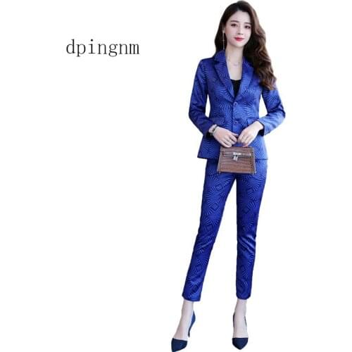 Casual Women Pant Suits Notched Collar Blazer Jacket & Pencil Pant Khaki Female Suit Autumn 2019 high quality