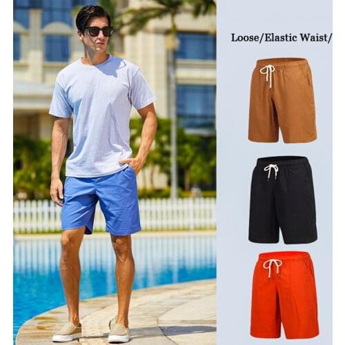 Summerwear Beach Shorts Plus Size Cotton Casual Loose Elastic Waist Lace-up Shorts Men Cycling Running Sportswear Gym Wear Boys