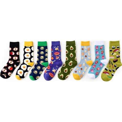 Q 1Pair Cotton Food Desserts Pattern Breathable Nics Gifts Long Sock Fashion Tube Socks Unisex Harajuku College Style Sock