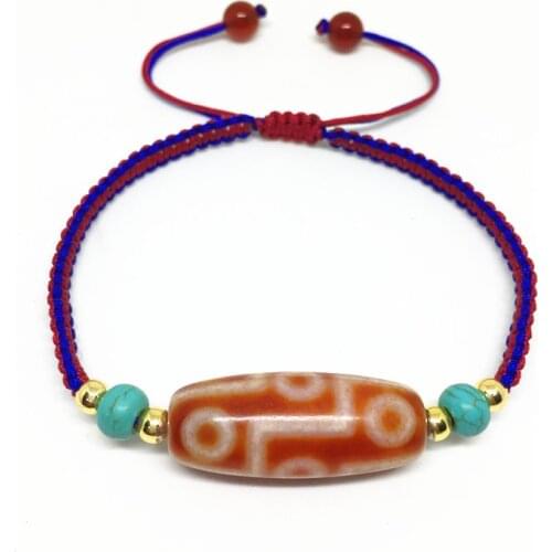 Handmade Ajustable Bracelet Agate 9 Eyes Tibetan Dzi Bead Amulet Good Luck Red Color High Quality