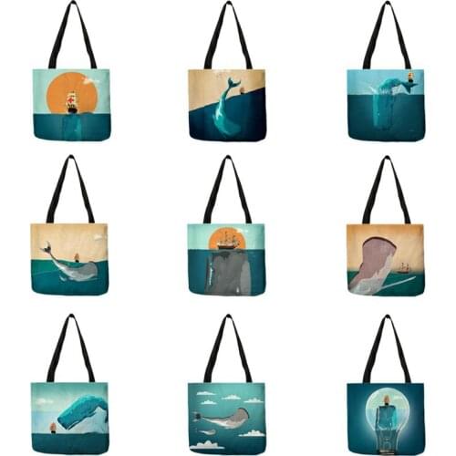 Recommend 2020 New Womens Casual Shoulder Bag Moby Dick Digital Art Painting Handbags Cartoon Whale Print Shopping Tote B13139